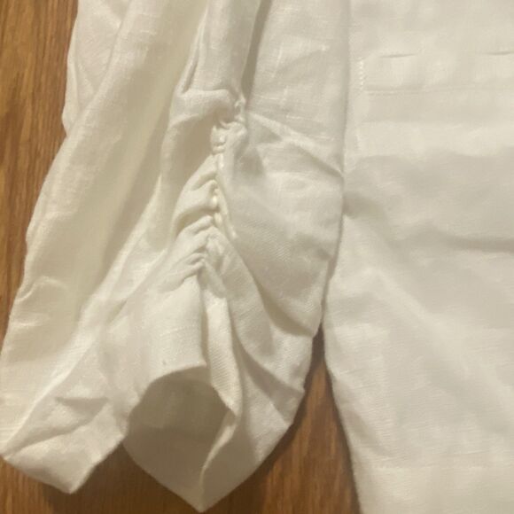 100% Linen White Crop Blazer Jacket XL Open Front Coastal Chic Quiet Luxury - Picture 7 of 13